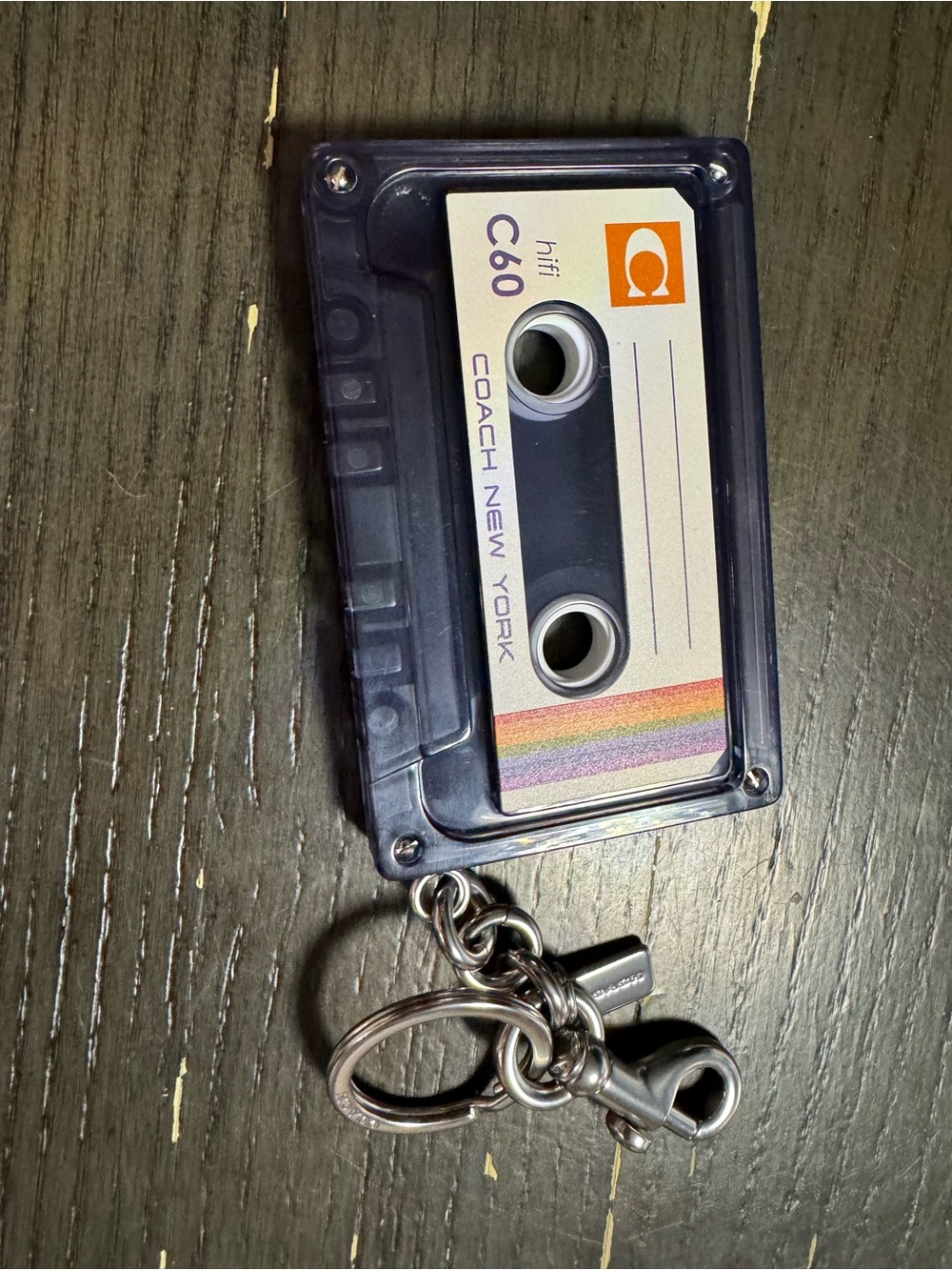 Coach Purple Retro Cassette Keychain with Rainbow Accent